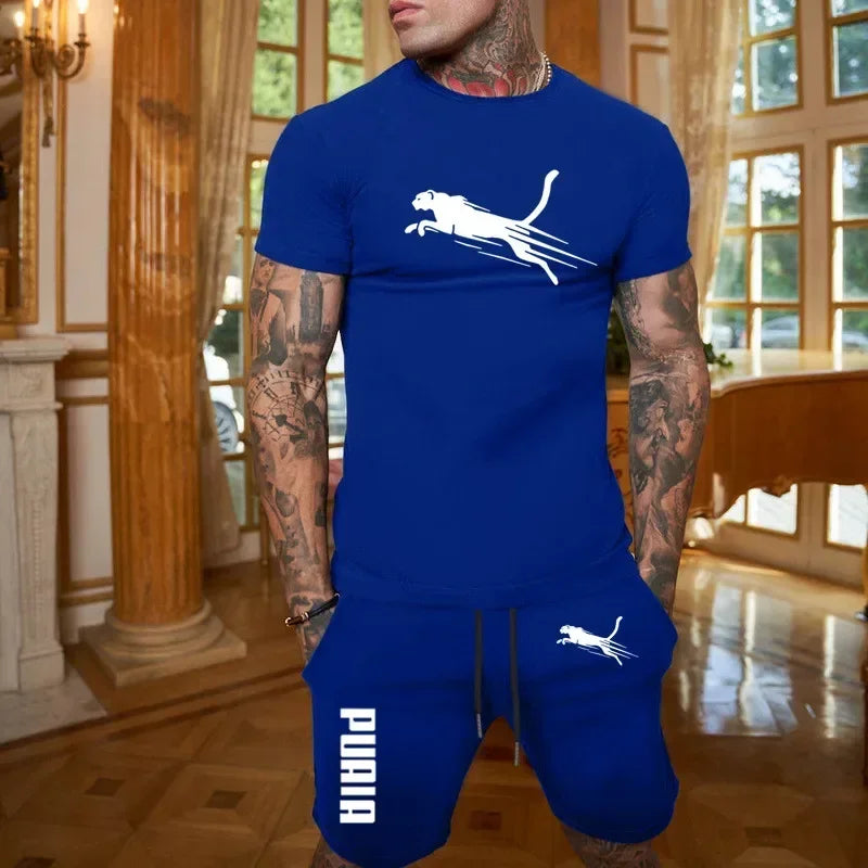 Latest hot selling Fashion and Casual Summer Outdoor Sports Set Men's Breathable T-shirt and Shorts Casual Fashion Two-piece Set