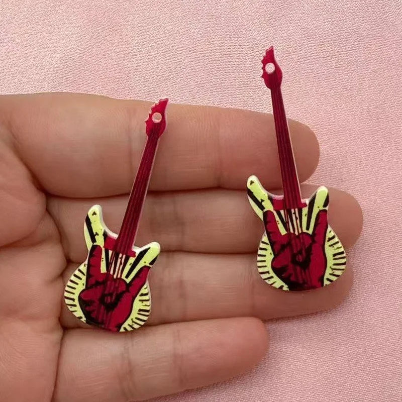 12pcs 16 color printed skeleton guitar acrylic DIY keychain earrings bag handicrafts accessories