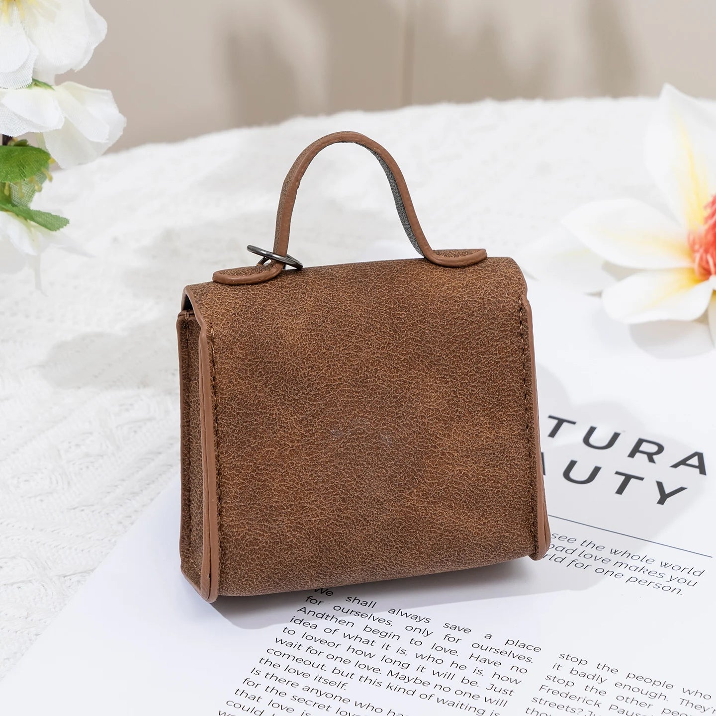 Vintage Suede Mini Handbag Charm Multi-use Airpod Storage Bag Ornament