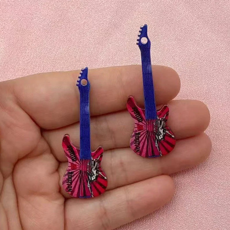12pcs 16 color printed skeleton guitar acrylic DIY keychain earrings bag handicrafts accessories