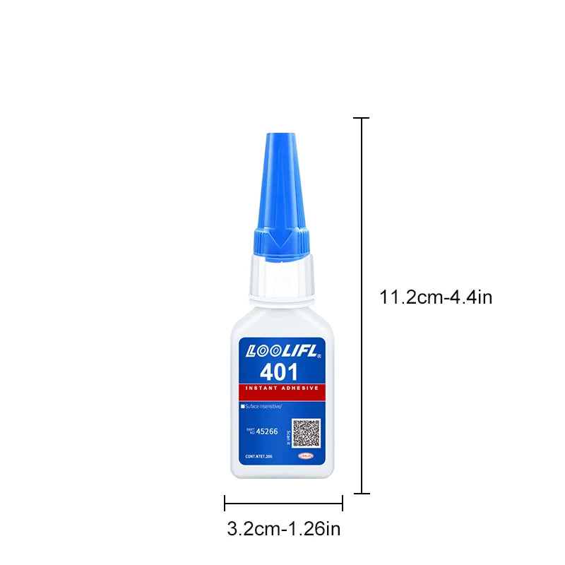 20ml, strong transparent 401 adhesive, rubber repair, multifunctional adhesive for metal plastic parts. Excellent bonding tool.