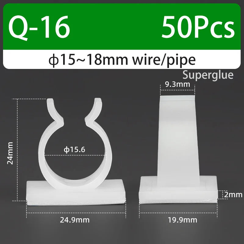 Q-type Cable Clips Holder Self-Adhesive Strong Glue Nylon PA66 Storage Cable Tie Water Pipe Clamp Fixing Seat No Drilling