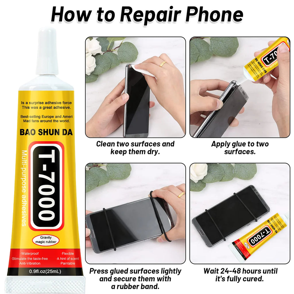 T7000 Black Glue for Mobile Screen Repair, Waterproof Glue for Craft Jewelry, Super Strong Liquid Adhesives, Multi-Purpose Glue for Diy, T-7000 Black Liquid Tool, Super Glue