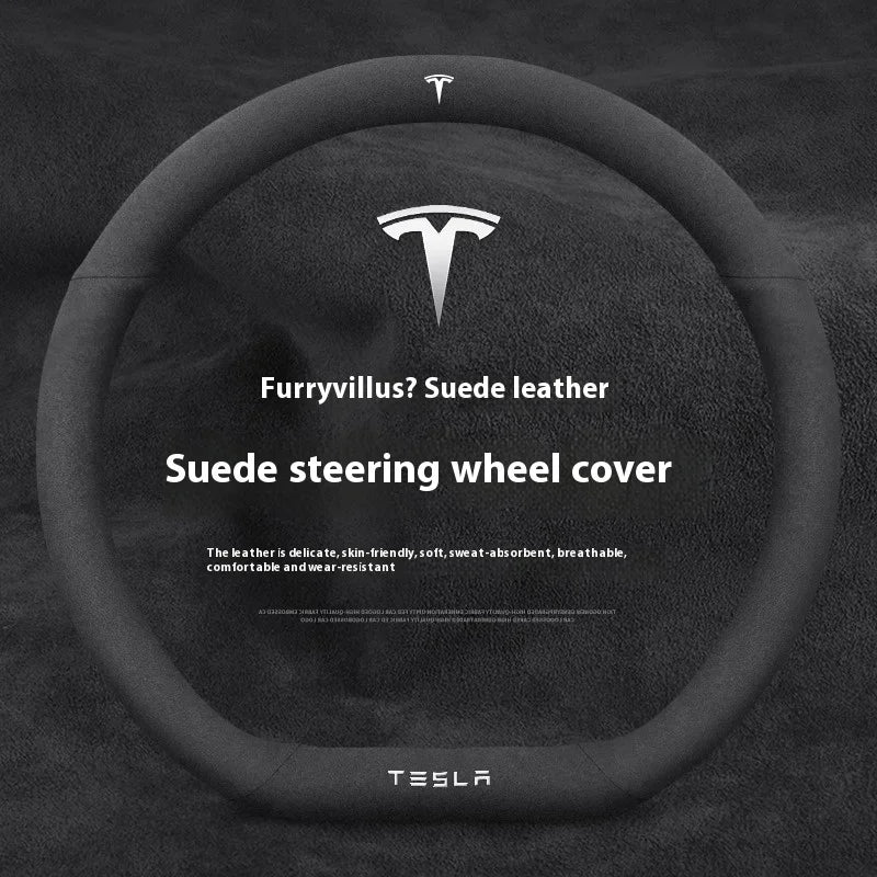 Suede Anti-slip Leather Car Steering Wheel Cover Auto Accessories for Tesla Model 3 Highland Y Juniper S Model X Roadster