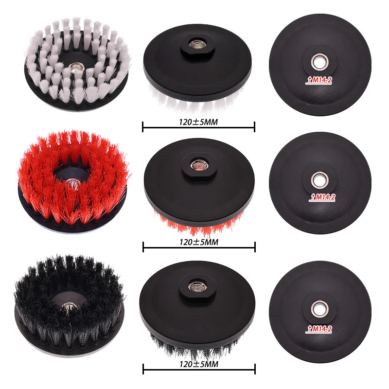 1-3 Pcs 5 Inch Drill Brush Set Multi-Purpose Electric Cleaning Brush Attachment for Carpet Car Seat Kitchen Tile with M14 Thread