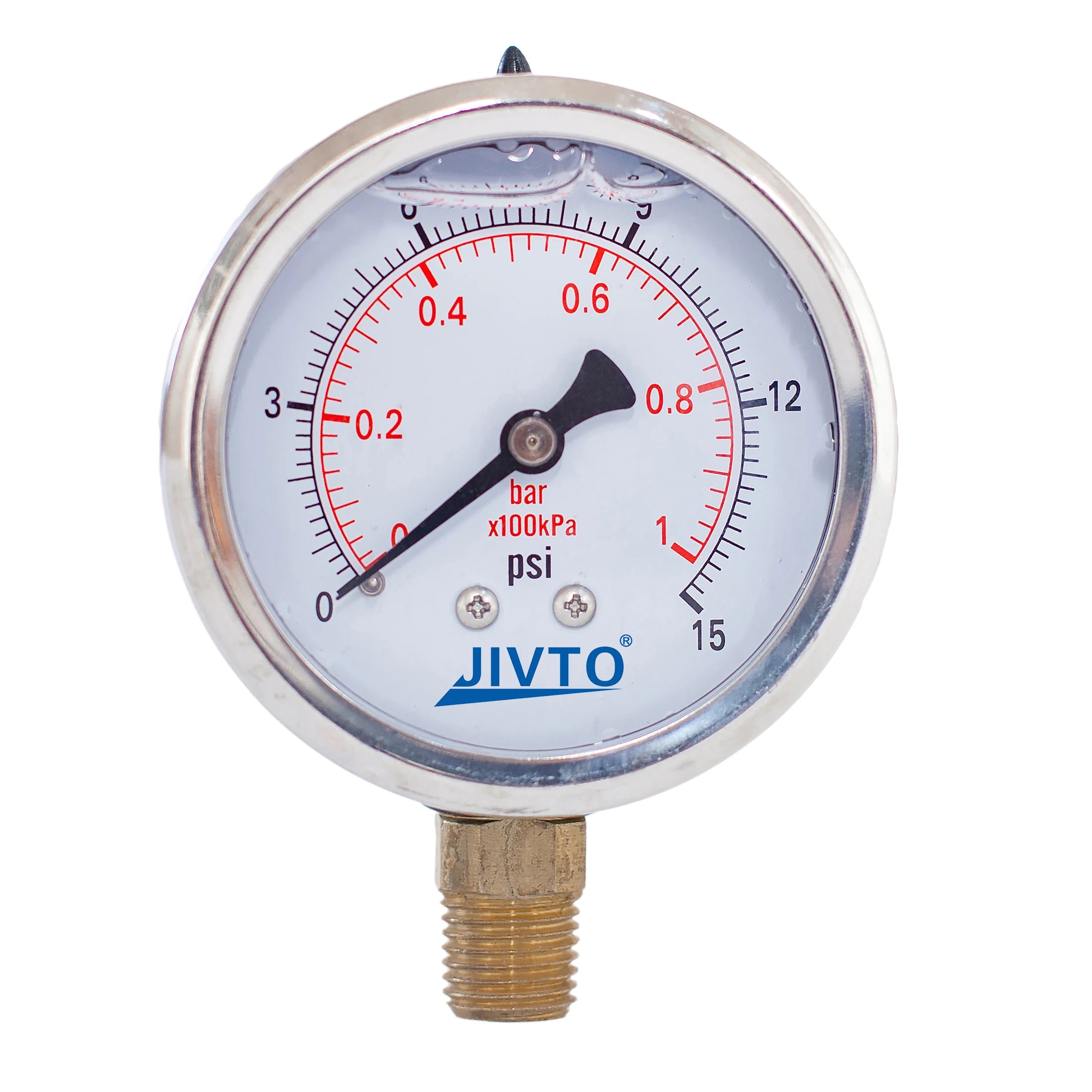 JIVTO Glycerine Filled Pressure Gauge 2.5 Inch 1/4 BSP Lower Mount 15,30,60, 100,160,200,300,400,600,3000 Psi & Bar, Shockproof