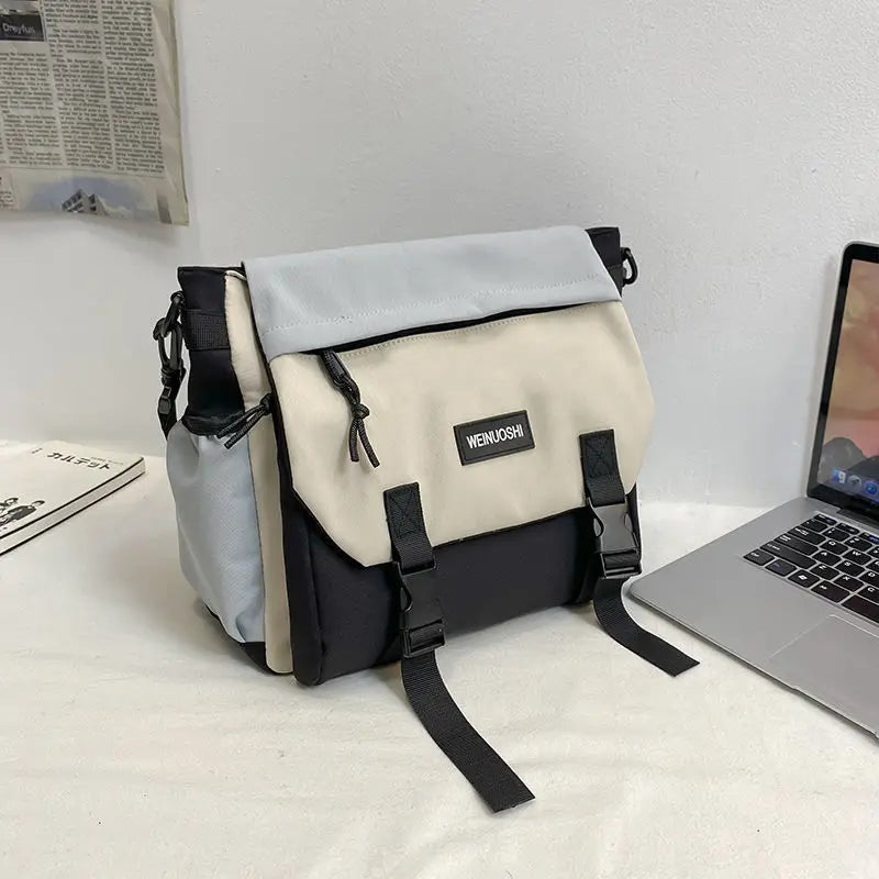 Japanese Simple Men Messenger Bag Korean Bag Student Nylon Waterproof Canvas Bag Tide Shoulder Crossbody Bags for Women Satchel