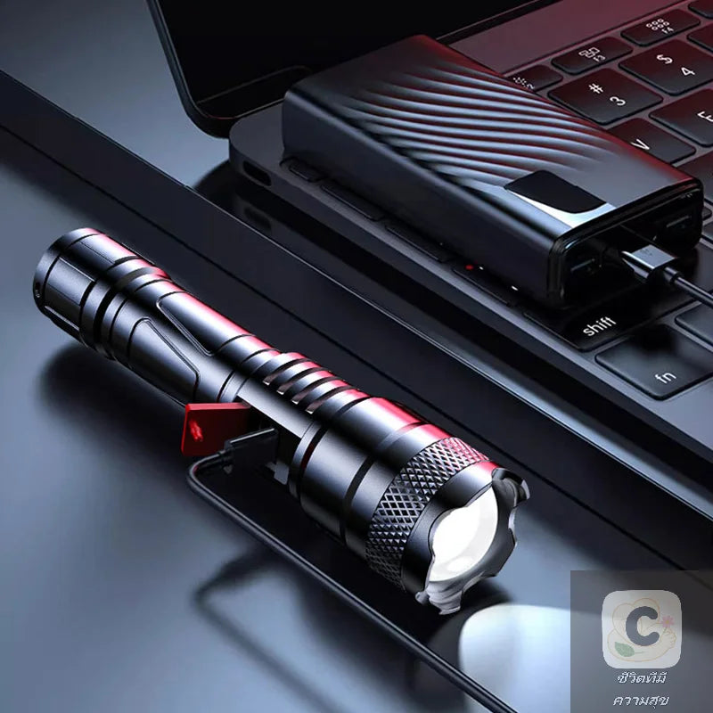 LED 18650 Flashlight Waterproof Camping Hiking Emergency Survival Lamp USB Rechargeable High Power Telescopic Zoom Flashlights