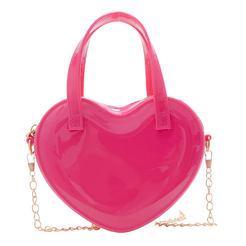 Fashion Women's Heart Shaped Handbags Cute Kawaii Solid PVC Crossbody Bags Wallet Purse Simple  Chain Shoulder Bag Lady Handbag