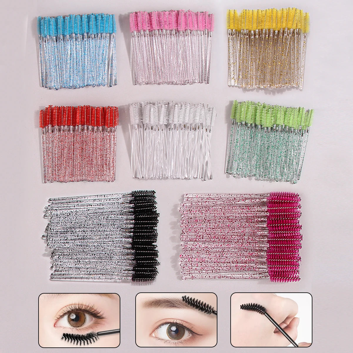 50pcs Reusable Crystal Rod Eyelash Brush Eyelash Comb Eyebrow Comb Eyelash Curl Spiral Multi Purpose Portable Makeup Brush