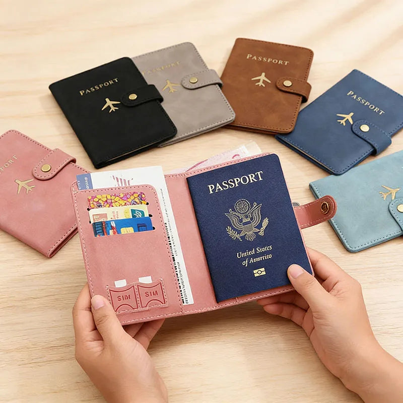 Leather Passport Holder Covers Case for Travel Essentials Credit Card Wallet Passport Book for Women/Men Buckle Passport Cover