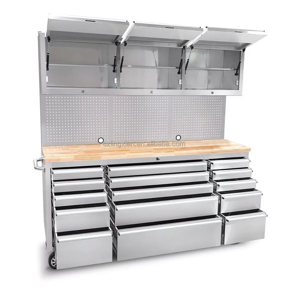 OEM Wholesale Stainless Steel Mobile Workbench Cabinet 72-Inch Rolling Large Tools Cabinet Garage With 15 Drawers