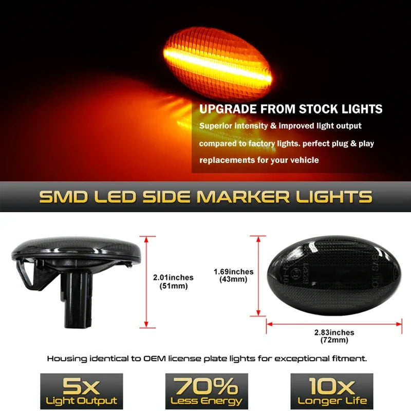 2Pcs Dynamic Amber LED Side Marker Turn Signal Sequential Blinker Light For Subaru Liberty Forester Impreza Wrx Sti 2002-2007