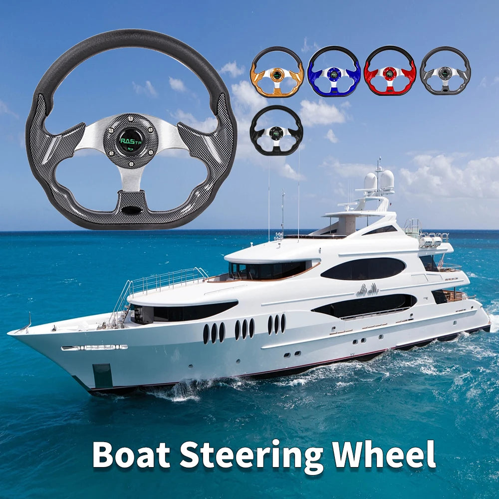 RASTP-12.7" Marine Boat Steering Wheel with Hub Adapter 3/4" Axle Keyway 3 Spokes for Most Marine Boats,Yachts STW031+QR045