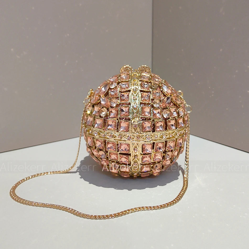 Alizekerr Ball Shaped Crystal Evening Bags Women New Boutique Bling Rhinestone Metallic Clutch Purses And Handbags Wedding Party