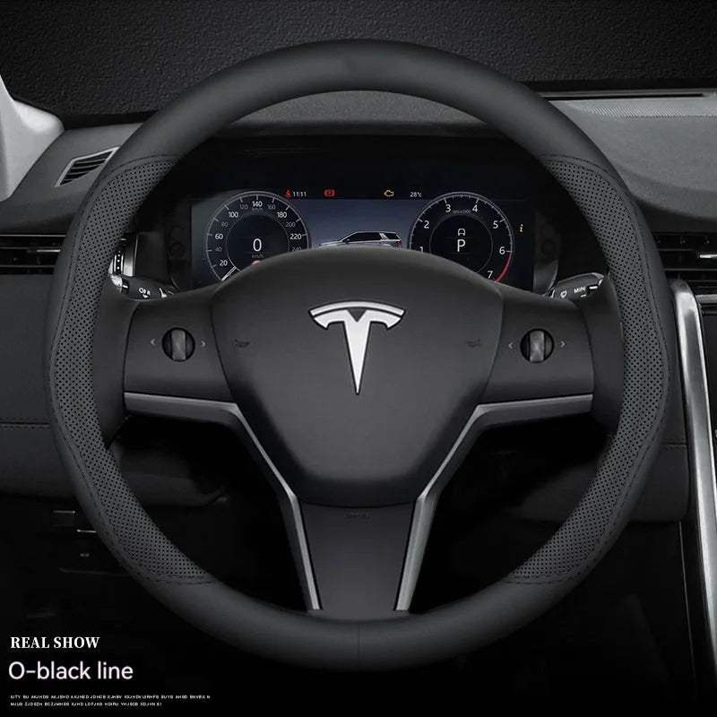For Tesla Model 3 Model Y Model S Model X Roadster Leather Anti-slip Breathable Car Steering Wheel Cover Auto Accessories