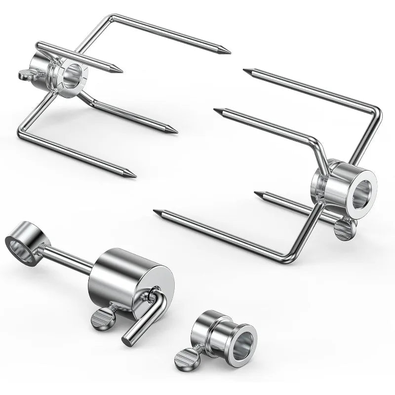 Grill Rotisserie Meat Forks Kit 1 Pair Stainless Steel Spit Counter Balance Bushing Replacement Fits BBQ  Rod Outdoor Cooking