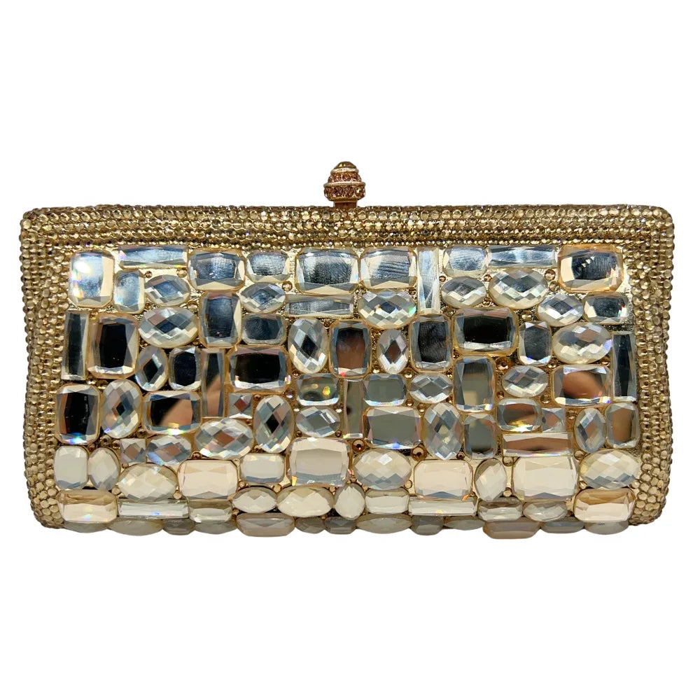 Stone clutch bag new flat bottom glass diamond clutch women's bag handmade diamond dinner bag