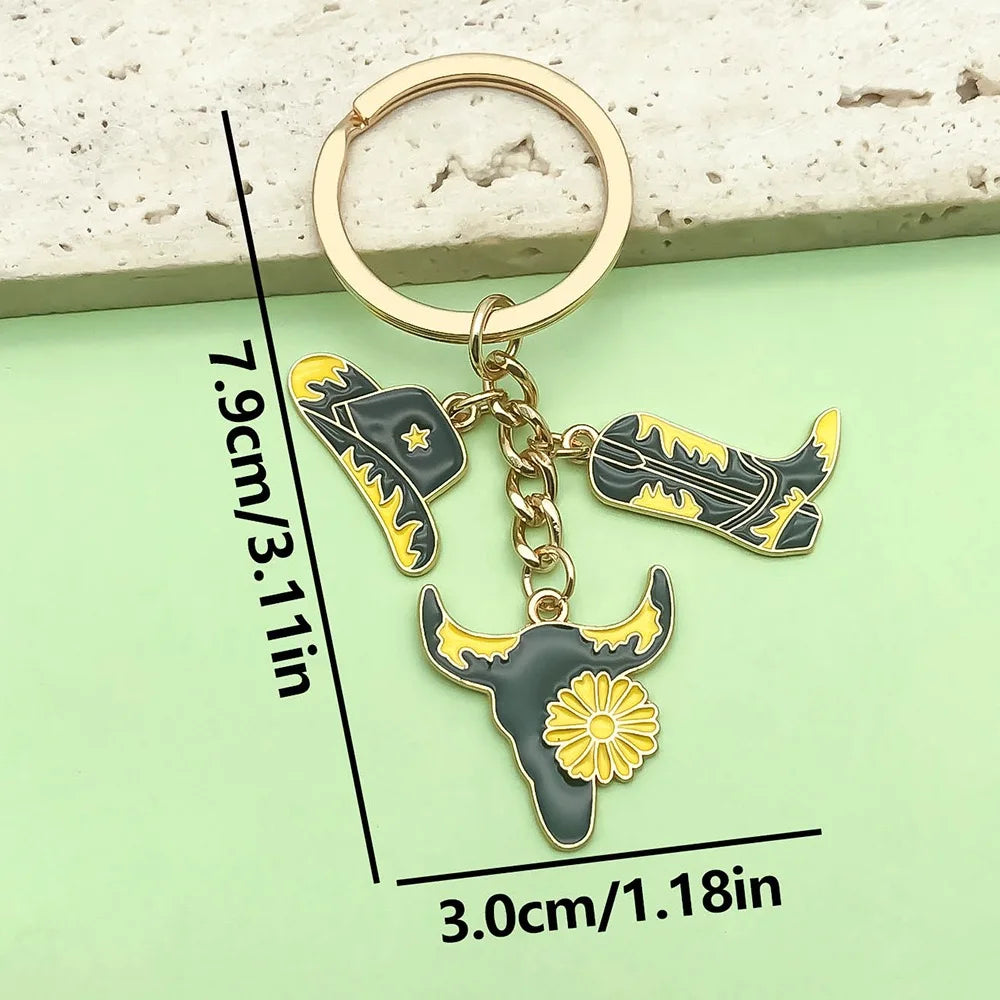 5pcs Boots Cowboy Hat Horseshoe Western Cowboy Alloy Pendant Keychain, Best Gift Choice