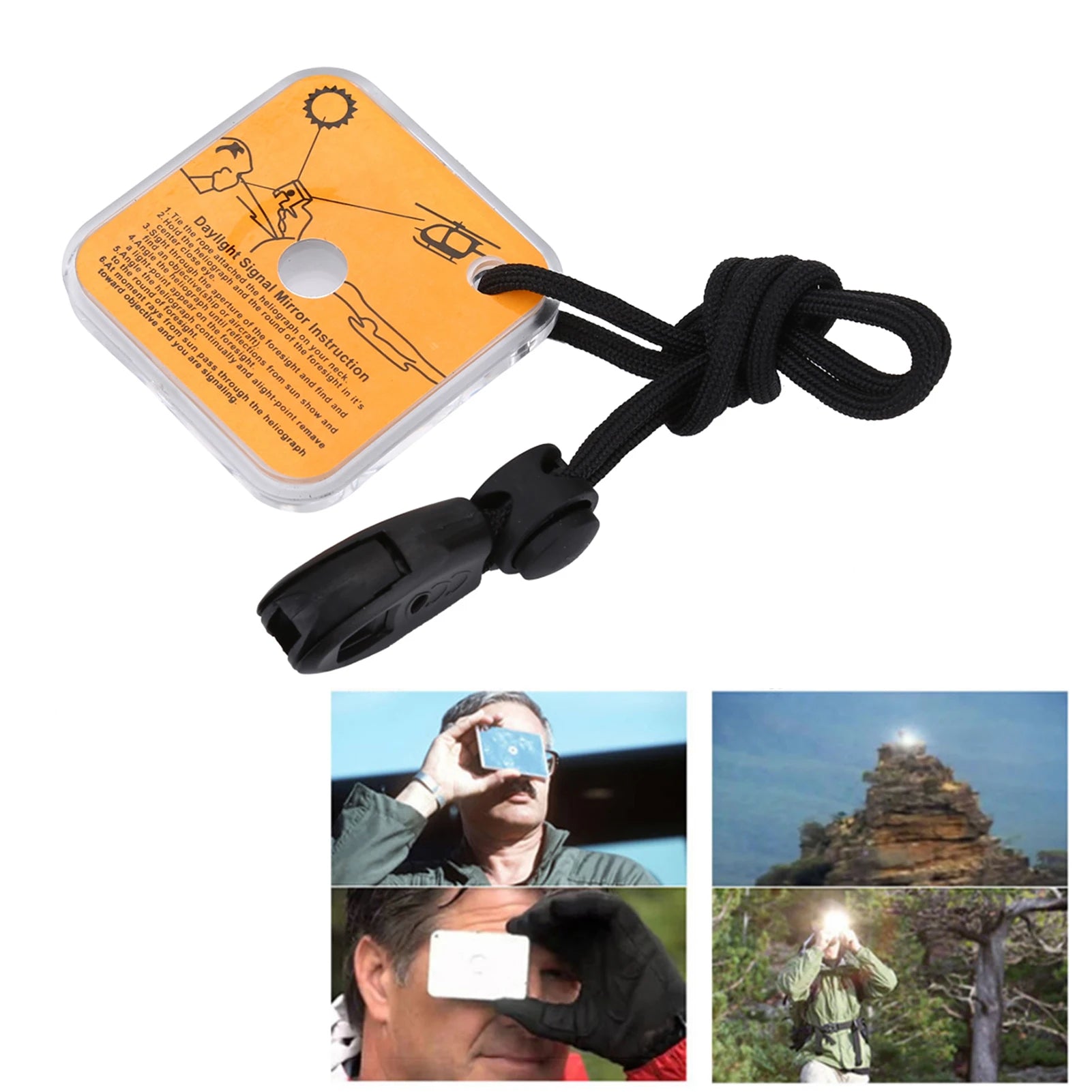 Outdoor Survival Emergency Signal Mirror Acrylic High Reflective Aim Indicator with Lanyard Rescue Reflector Tool for Camping