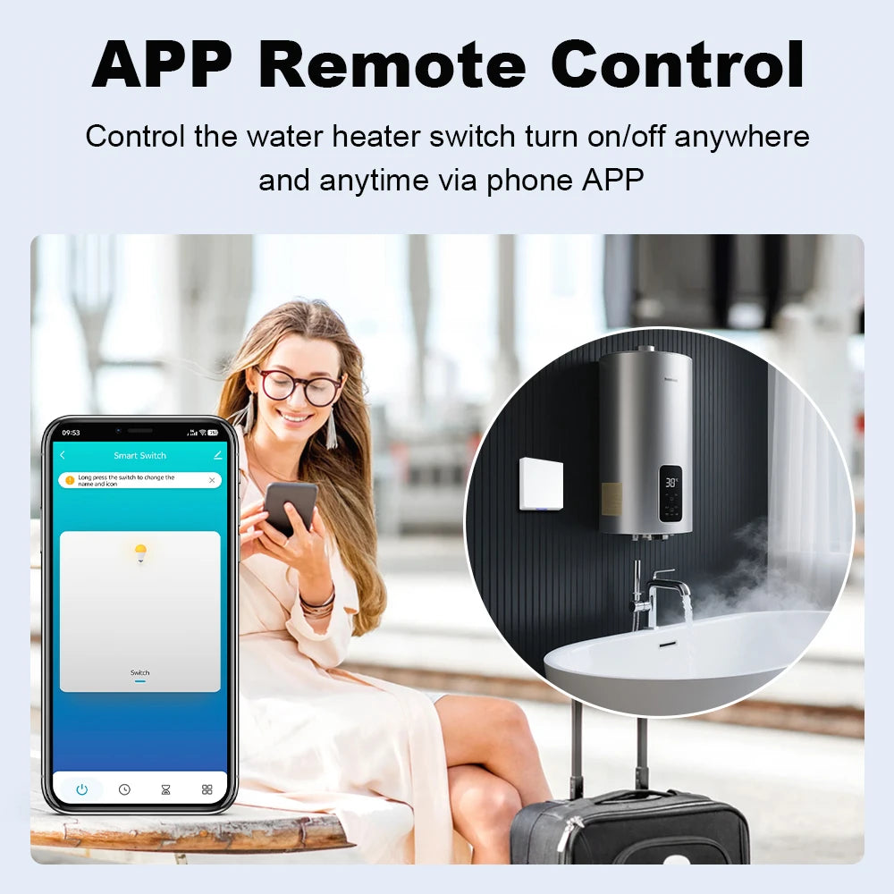 Tuya WiFi 40A 8800W Smart EU Boiler Switch Smart Water Heater Push Button Switch App Remote Timer Control For Alexa Google Home