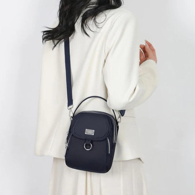 Multi Zipper Oxford Crossbody Bag Lightweight Adjustable Strap Casual Daily Travel Handbag With Top Handle For Everyday Use