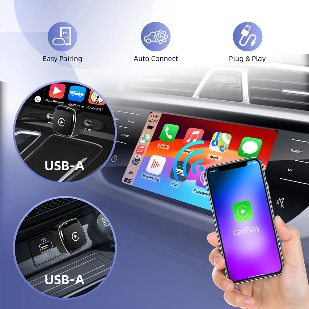 ANYFAR Wireless 2IN1 CarPlay Android Auto Wireless Adapter Plug And Play Dongle Bluetooth WiFi Fast Connect