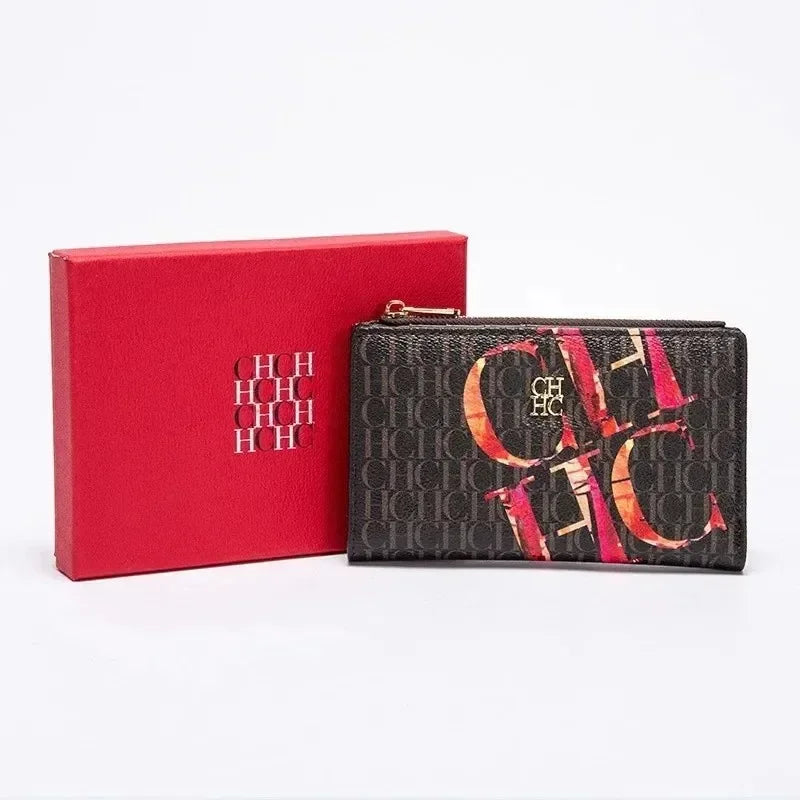 CH Wallet Monogram Print Long Zipper Purse With Box Card Holder Fashion Clutch For Women Daily Use Travel Shopping Casual