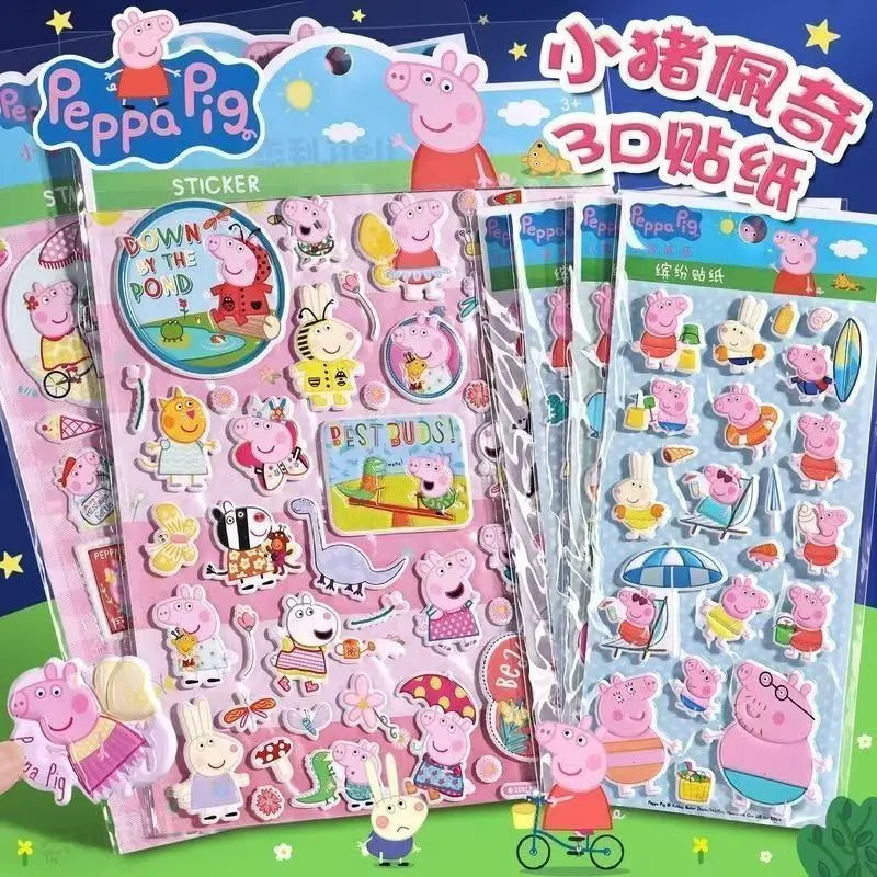 Peppa Pig cartoon sticker notebook sticker, 3D bubble sticker for boys and girls, kindergarten reward sticker, water cup sticker