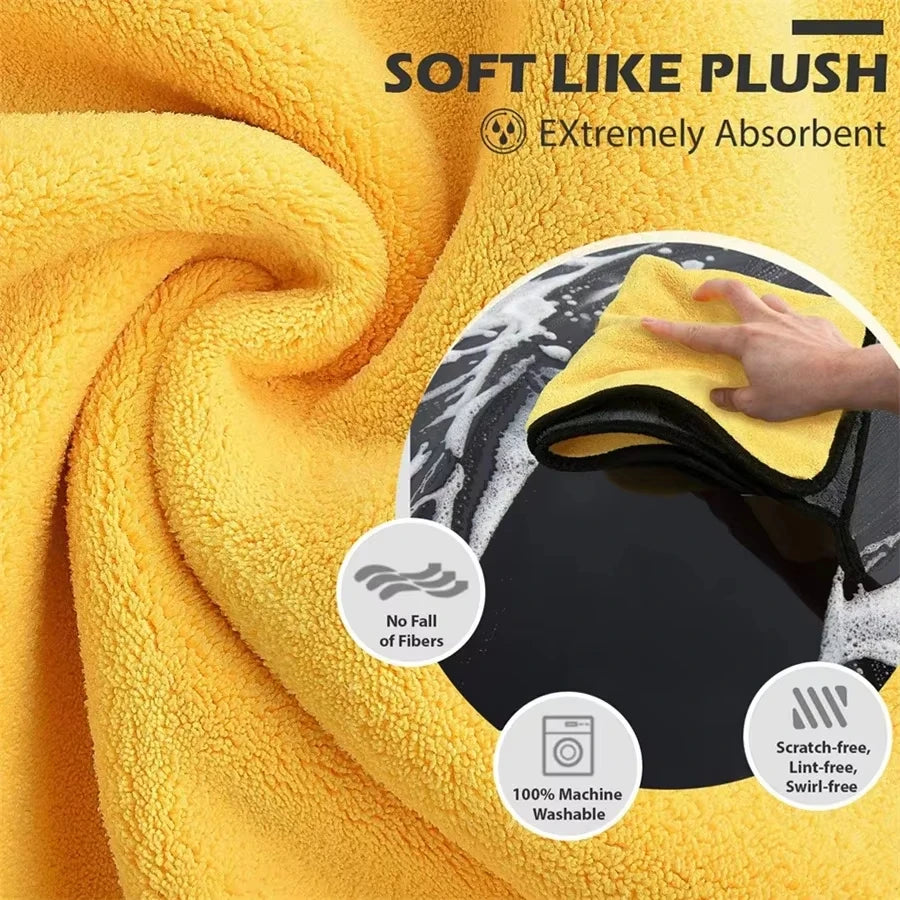 Double Sided Coral Velvet Microfiber Car Towel Thickened Soft High Absorbent Quick Dry Cloth For Auto Body Washing