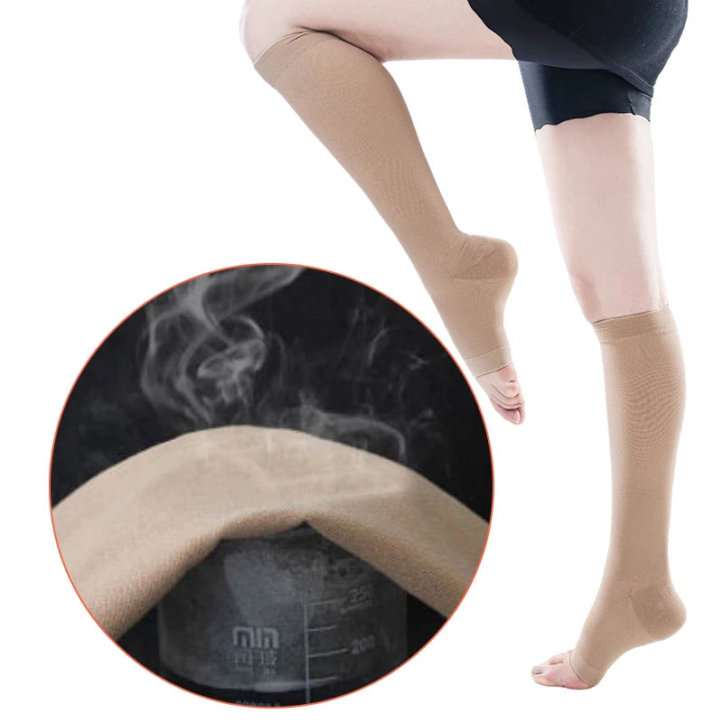 Plus Size 34-46mmHg Medical Compression Stockings Unisex Grade 3 Open Toe Socks Varicose Veins Treatment Graduated Pressure