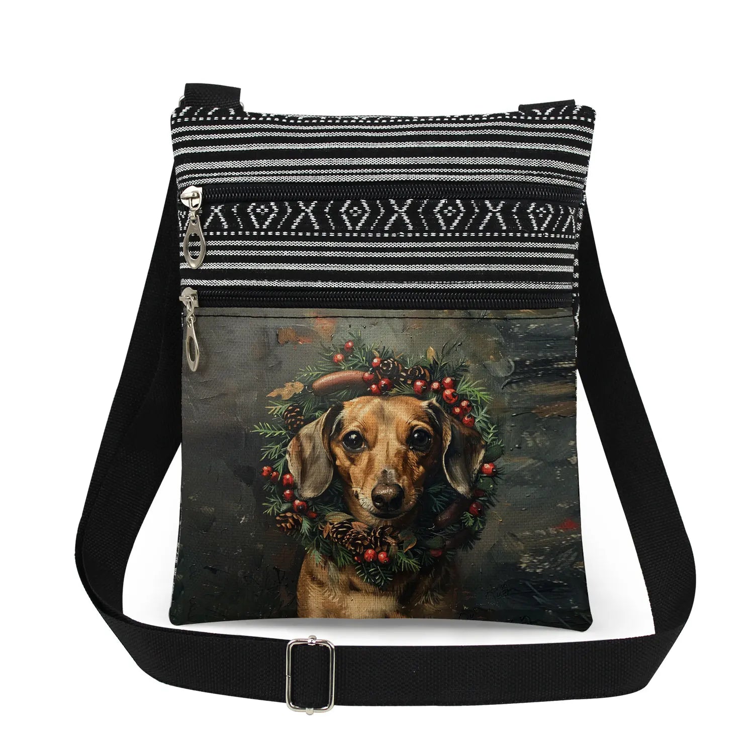 Cute Dachshund Print Crossbody Bag Female Floral Animal Shoulder Bags Fashion Outdoor Portable Double Zipper Lady Messenger Bag