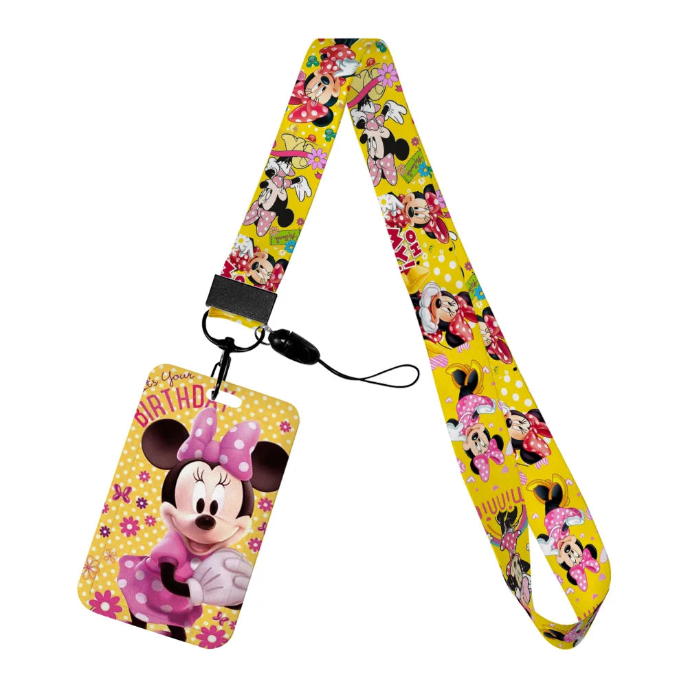 Disney Yellow Series Mickey Minnie Card Holder Work Permit Name Badge with Keychains Student Id Card Lanyard Holder Accessories