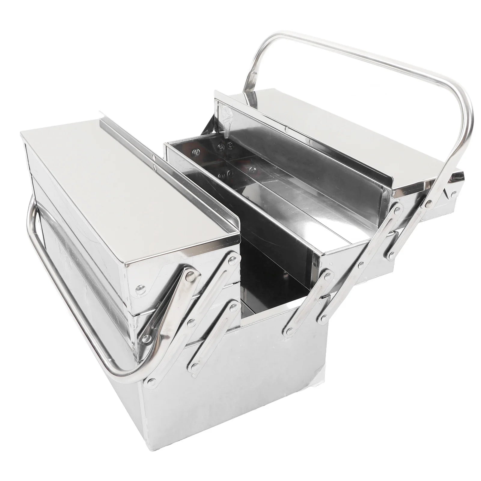 3 Layer 5 Tray Cantilever Tool Box Metal Folding Portable Auto Maintenance Tool Storage Box Organizer Stainless Steel