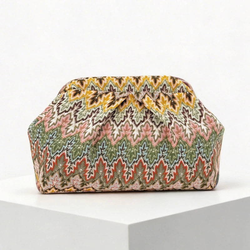 European American Retro Women Handbag Summer Elegant Bohemian Pleated Dinner Bag Fashionable Exquisite Versatile Party Phone Bag