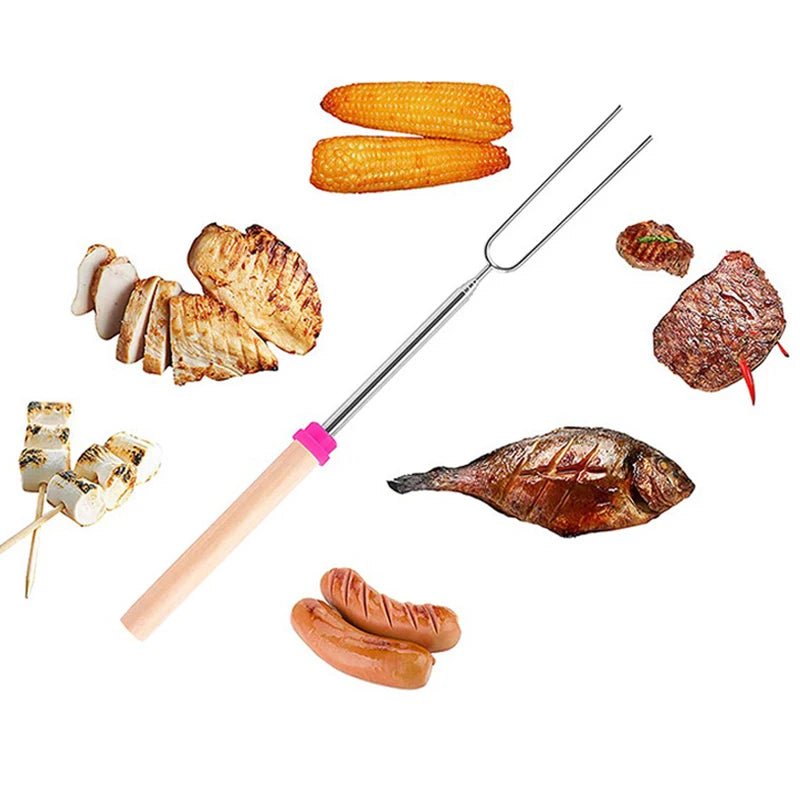 D2 8Pcs Barbecue Skewers Camping Supplies Extendable Roasting Sticks Grill Stainless Steel BBQ Grill Telescoping Smores Skewers