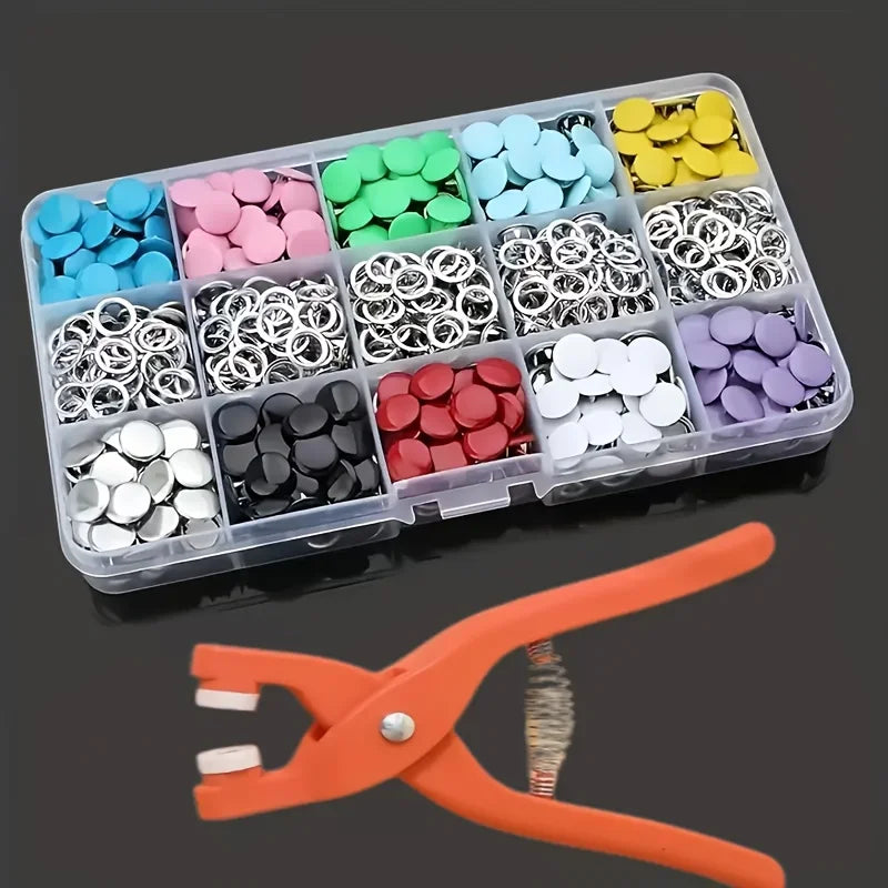 100Pcs Colorful Metal Sewing Buttons Solid Plier Tool Set Prong Press Studs Snap Fasteners for Installing Clothes Bags