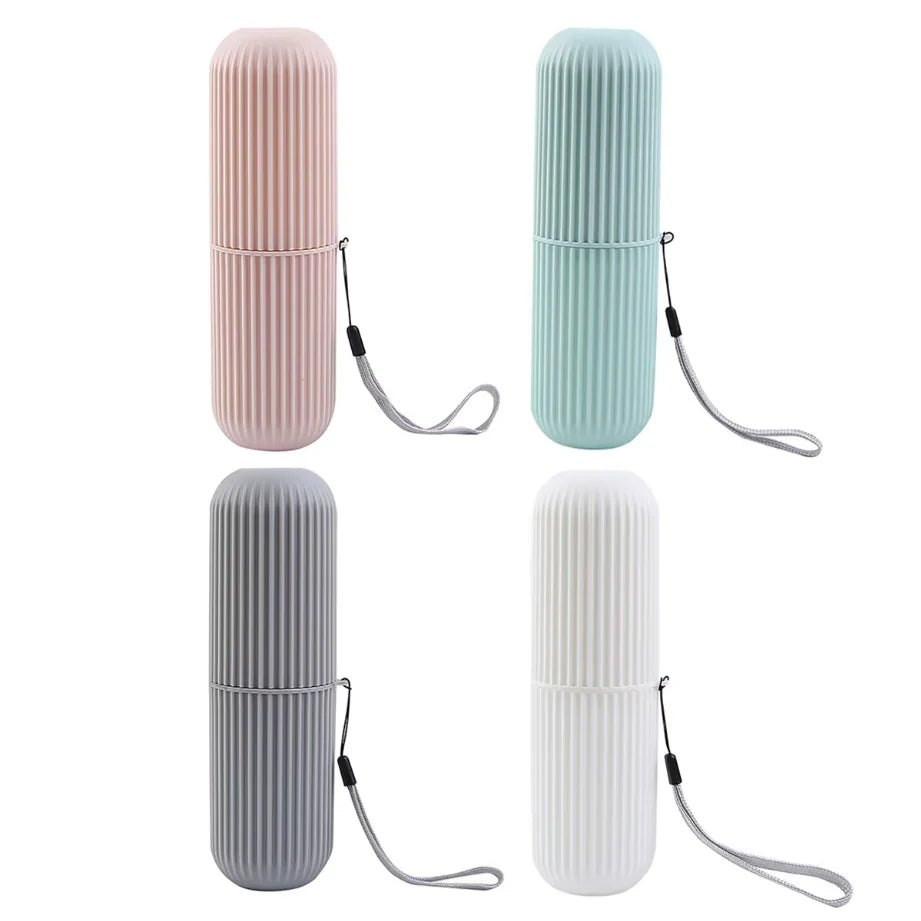 Portable Travel Toothbrush Box Vertical Striped Mouthwash Cup Toothpaste Tube Organizer Toothware Storage Case for Bathroom & Ou