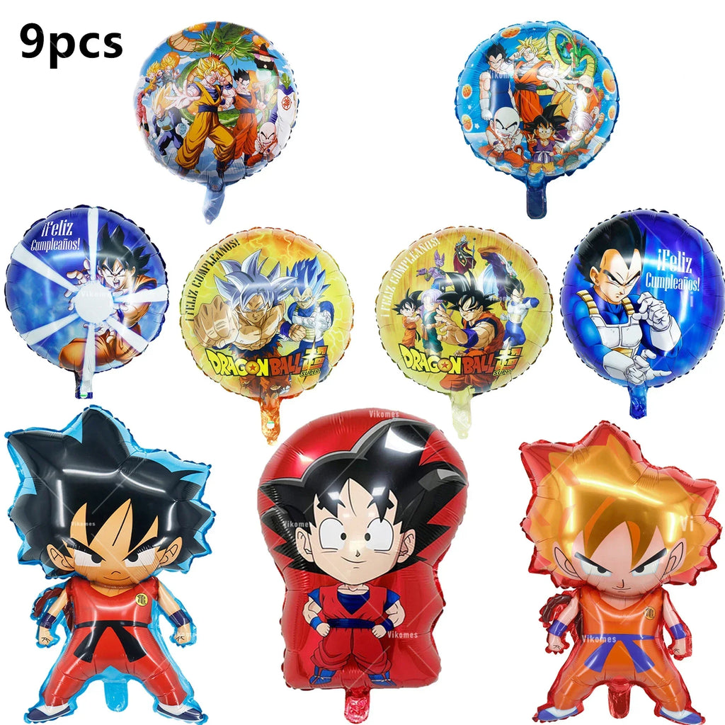 Dragoned Ball Z Balloons Happy Birthday Banner Goku Vegeta Ballons Party Decoration Plate Disposable Tableware Cake Topper Toy
