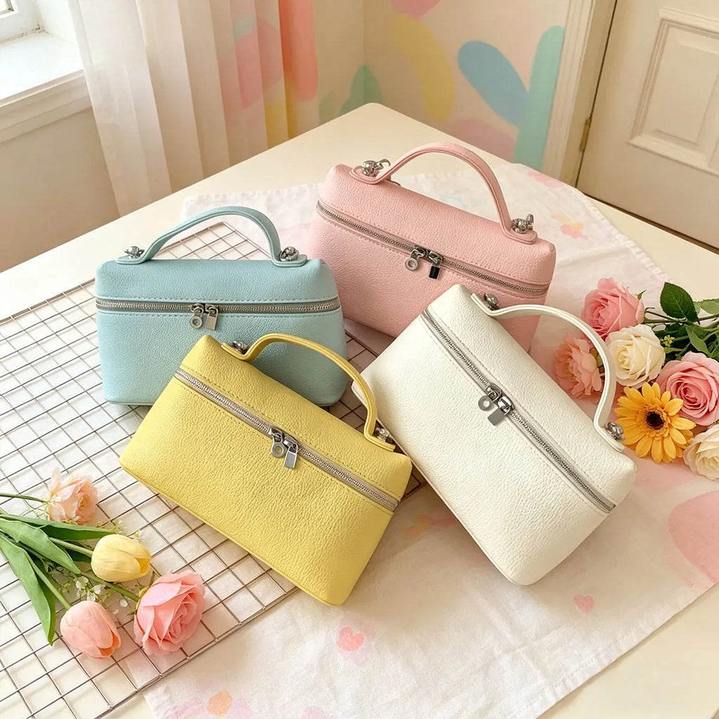 Fashionable and Sweet Dopamine Colored Diagonal Cross Bag Litchi Pattern Hand-held Box Bag Daily Commuting Versatile Square Bag