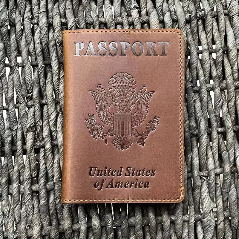 100% Genuine Leather Passport Cover USA Travel Men Genuine Leather  Cover The Passport America Passport Pouch