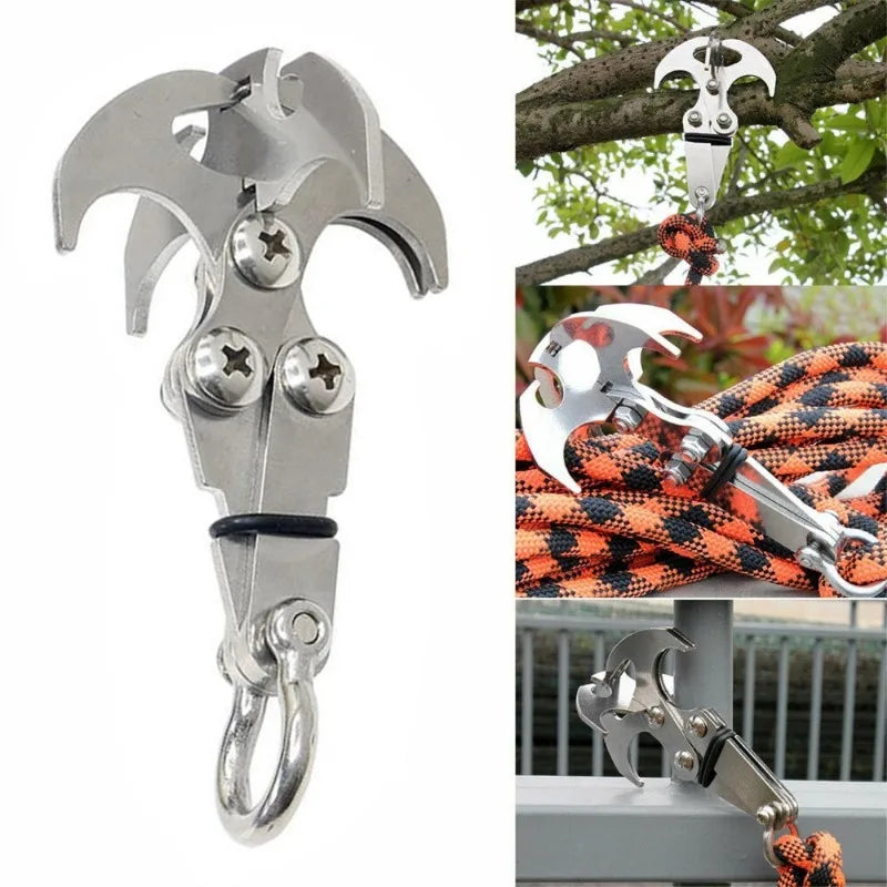 Folding Grappling Hook - Stainless Steel Survival Claw, Heavy Duty Rock Climbing Tool for Outdoor Camping/Hiking/Tree Rescue