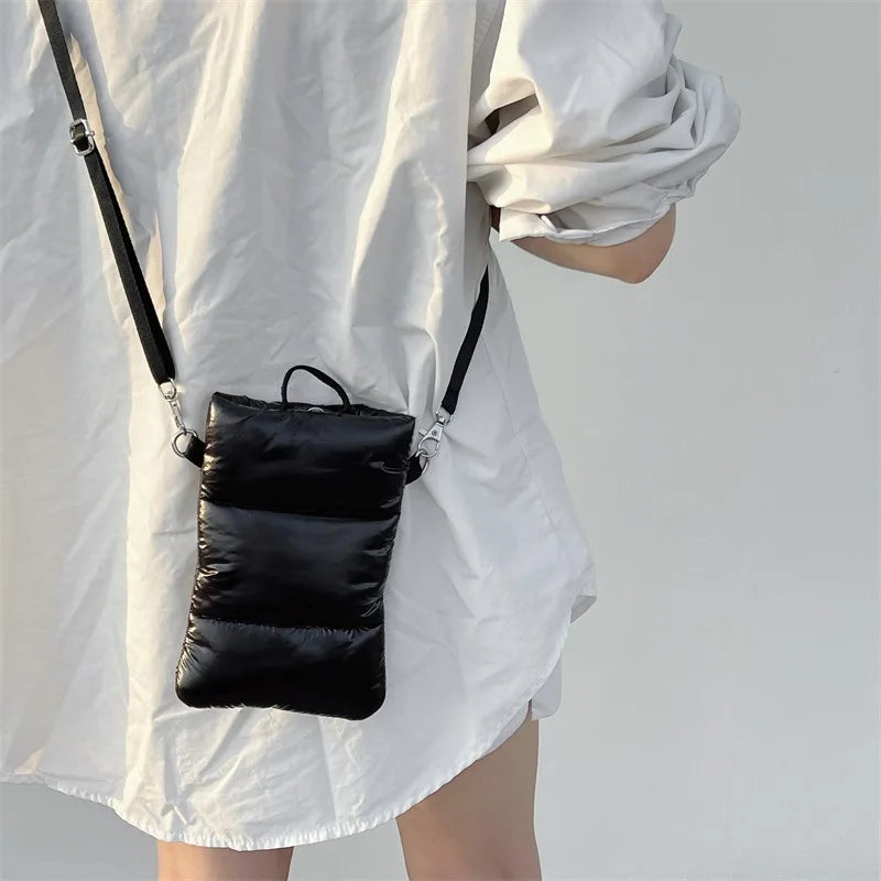Fashion Women Mobile Phone Bag Shoulder Crossbody Bags Designer Candy Color Cotton Padded Soft Phone Pouch Female Purse Wallet
