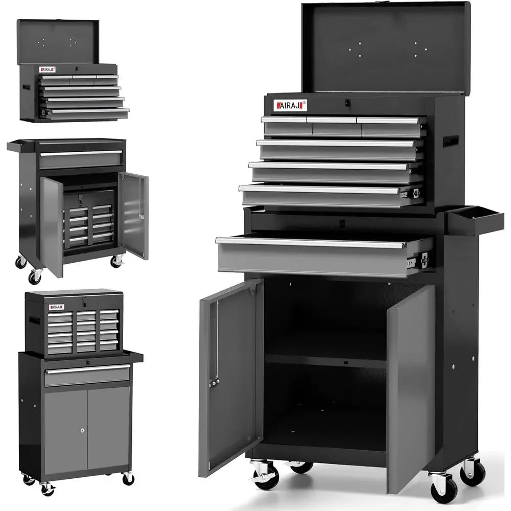 40-Inch Rolling Tool Chest with Detachable Top, Portable Cabinet for Workshop and Garage Storage, Black