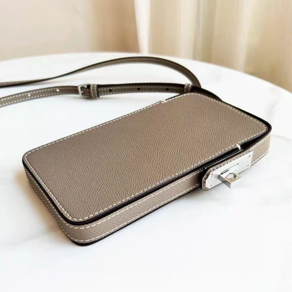 Luxury Design Phone Bag Women Lock Buckle Cell Phone Bag Fashion Hundred Leather Box Bag Simple Premium Sense Mini Shoulder