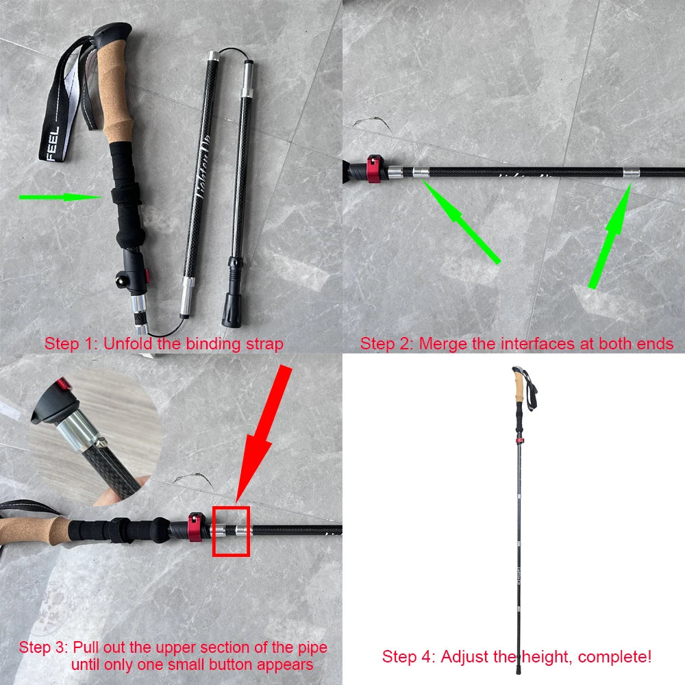 Trekking Poles Ultralight Carbon Fiber Folding Hiking Nordic Walking Stick Quick Flip-Lock Telescopic Crutches