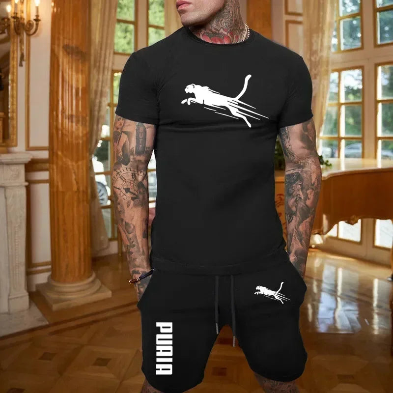 Latest hot selling Fashion and Casual Summer Outdoor Sports Set Men's Breathable T-shirt and Shorts Casual Fashion Two-piece Set