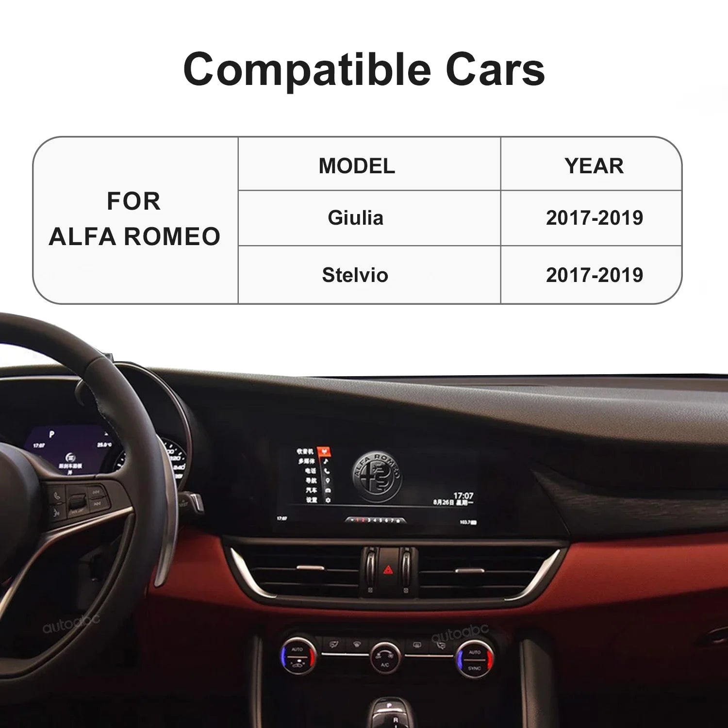 AUTOABC 2025 New For Alfa Romeo Stelvio /Giulia 2017-2019 Wireless CarPlay Android AutoAirPlay Navigation Car Play Functions