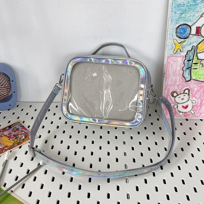 Japanese Kawaii Small Itabag Women Laser Reflection Crossbody Bags School Girls Shoulder Bag Transparent Bag Ita Bag JK Handbags