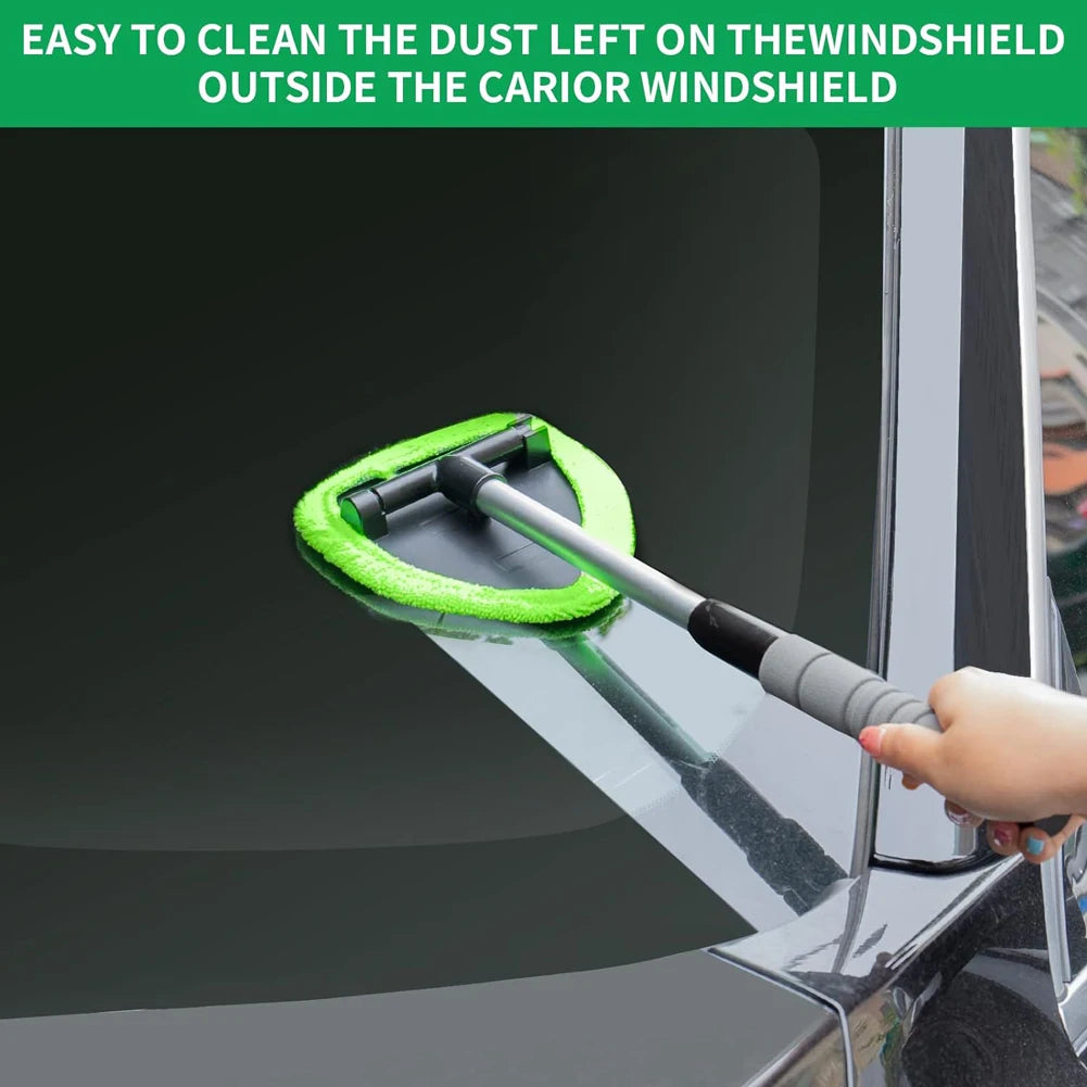 Car Windshield Cleaner with 2 Microfiber Pads Extendable Handle Car Cleaner Mop Washing Windshield Wiper Cleaning Brush Tool